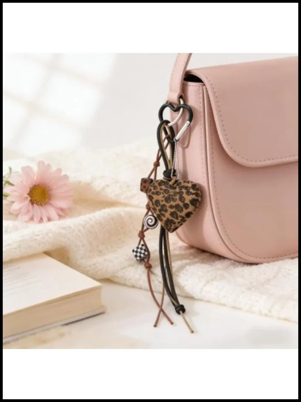 Leopard Print Bag Charm, Y2K Braided Rope Keychain, Faux Fur Purse Accessory